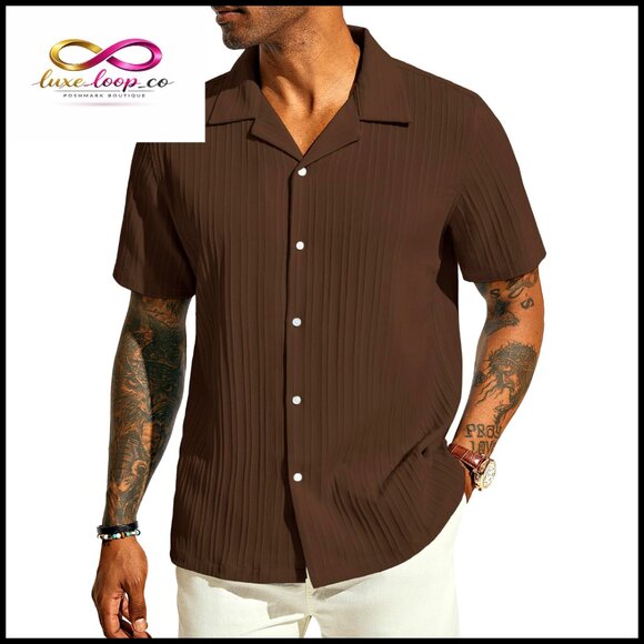 Men's Short Sleeve Button Down Shirt Wrinkle-Free Summer Beach Casual